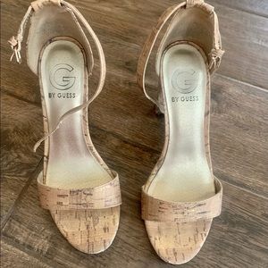 G by Guess Nude and Gold Block Heels Size 6
